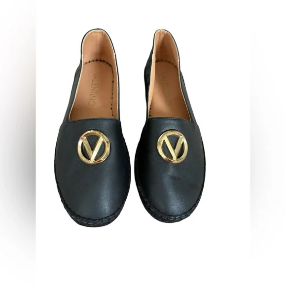 Valentino By Mario Valentino Black Espadrilles with Gold Emblem - Picture 3 of 7